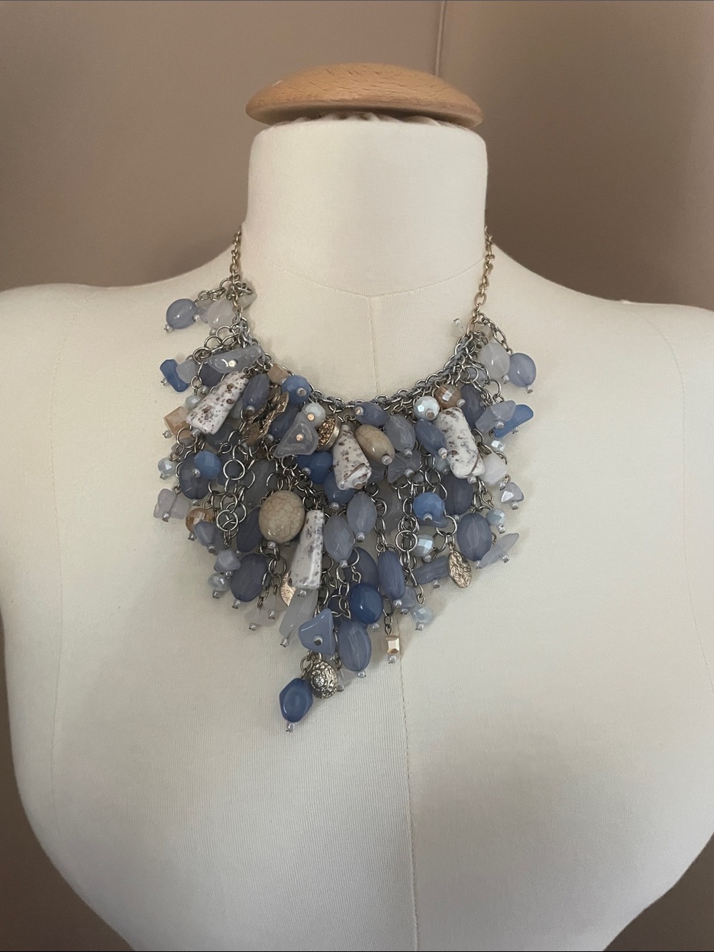 Chicos Statement Bib Necklace in Light Blue and Silver